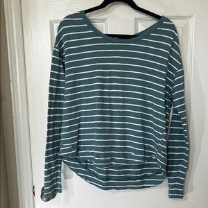 We The Free by Free People Teal and White Striped Long Sleeve Top